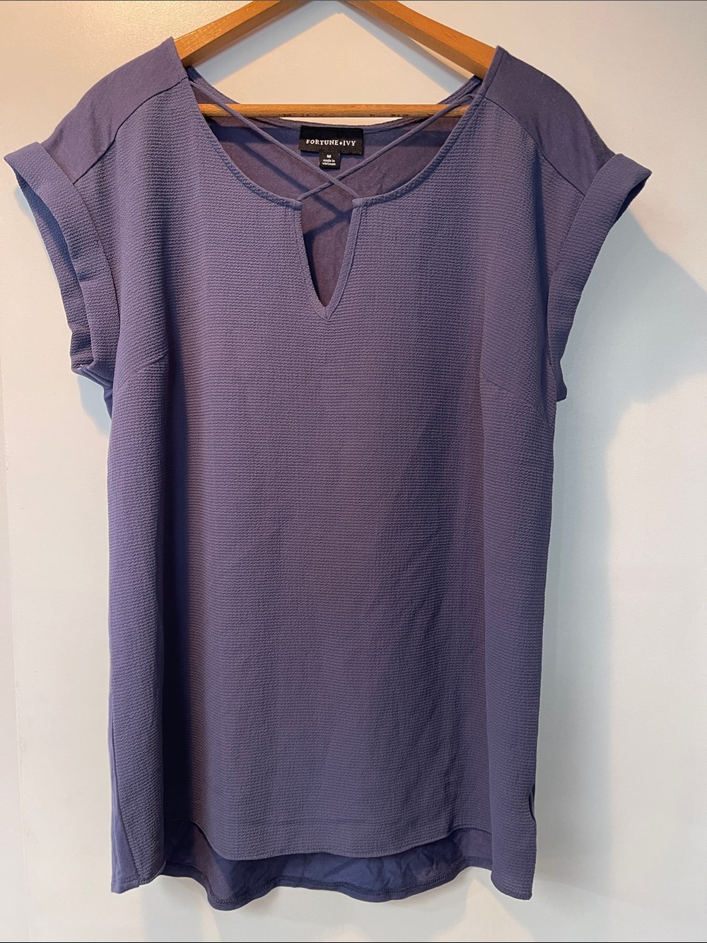 Fortune & Ivy Lavender Crisscross Neck Short Sleeve Blouse